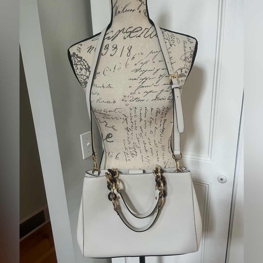 Michael Kors Off-White Cynthia Satchel Handbag.